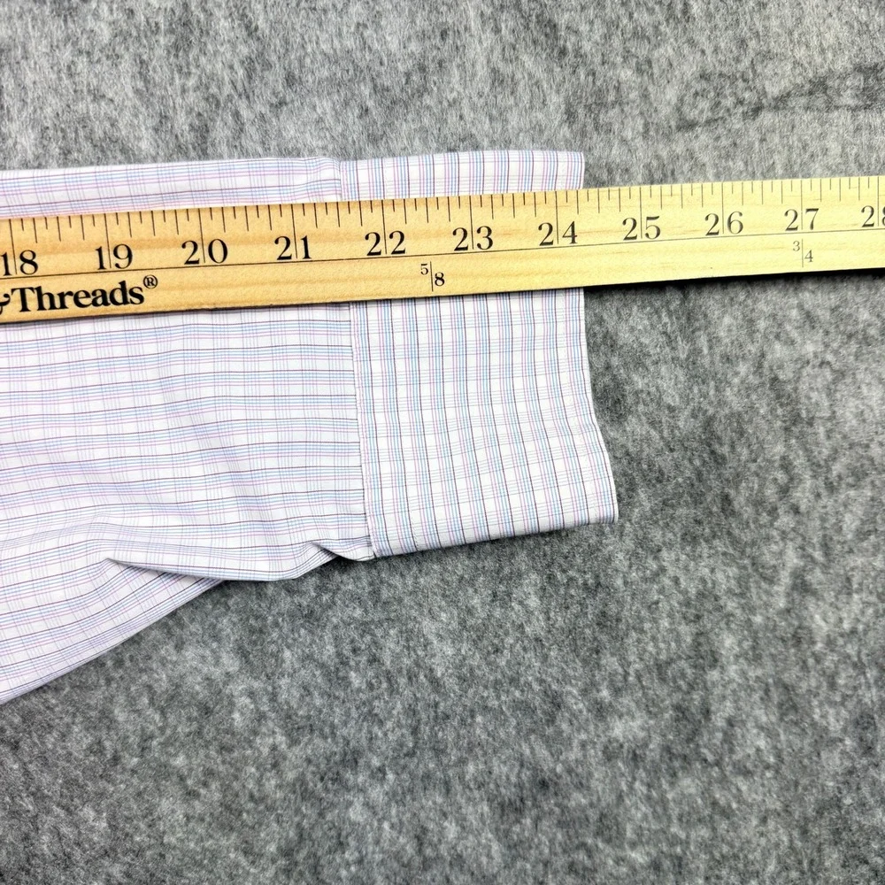 David Donahue Mens 18 34/35 Blue‎ Gold Plaid Performance Trim Fit Dress Shirt